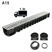 TOP MULTI Entw&auml;sserungsrinne Regenrinne Hofrinne 2 Ausf&uuml;hrungen A15 Stahl &amp; B125 Gu&szlig;